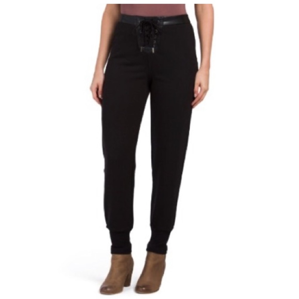 Romeo & Juliet Couture Lace Up Joggers Faux Leather Black Size Large